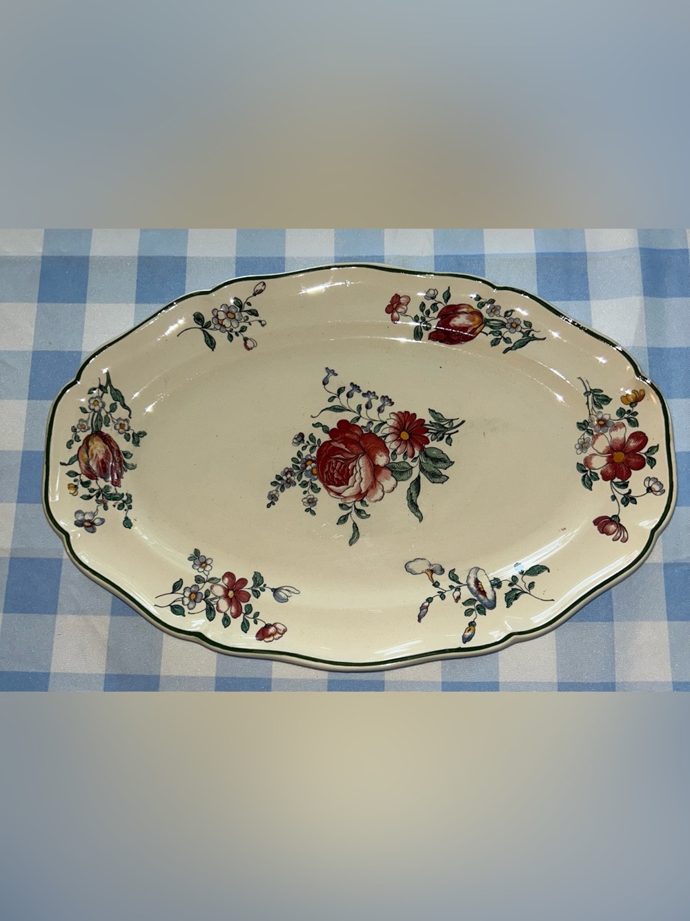 Antique Villeroy & Boch 15.5in Serving Platter with Red Floral Motif